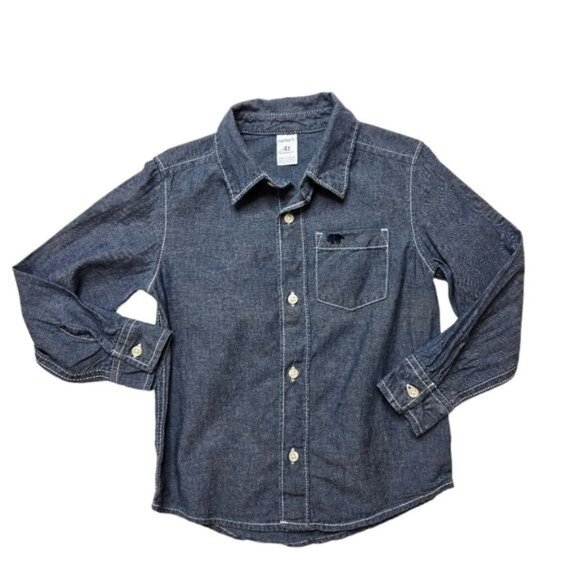 Carter's blue denim look long sleeve button down shirt 4T - Picture 1 of 5